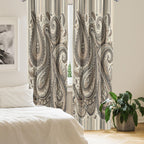 Ambesonne Paisley Window Curtains Pack Of 2, Delicate Bohemian Leafy Motives On Stripes In Neutral Muted Colors, Lightweight Set