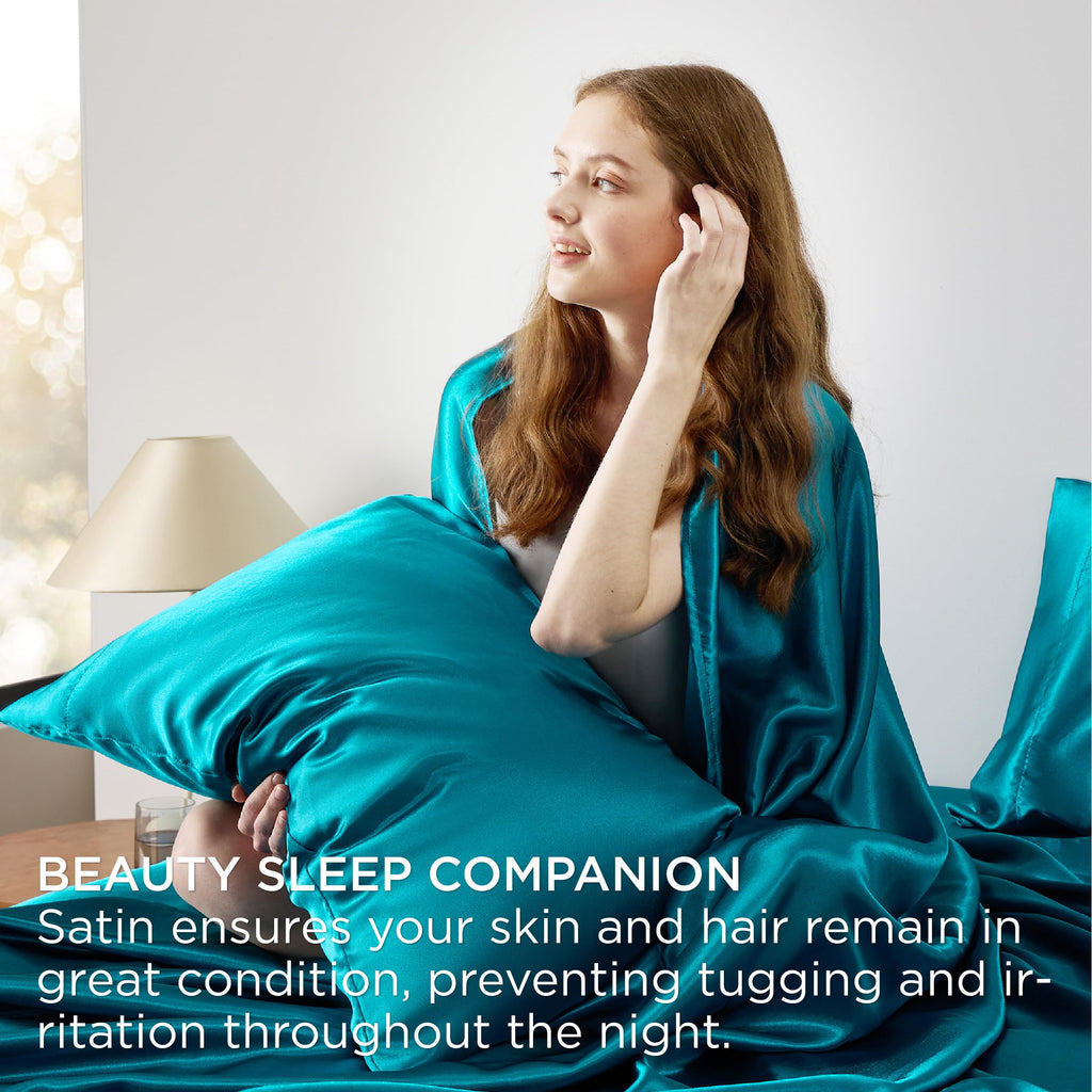 Bedsure Satin Sheets King - Similar To Silk Sheets, Silky Bedsheet, Luxury & Ultra Soft, Non-Fading & Wrinkle Free, Good For Hair & Skin, Gifts For Women, 4 Pieces, Teal