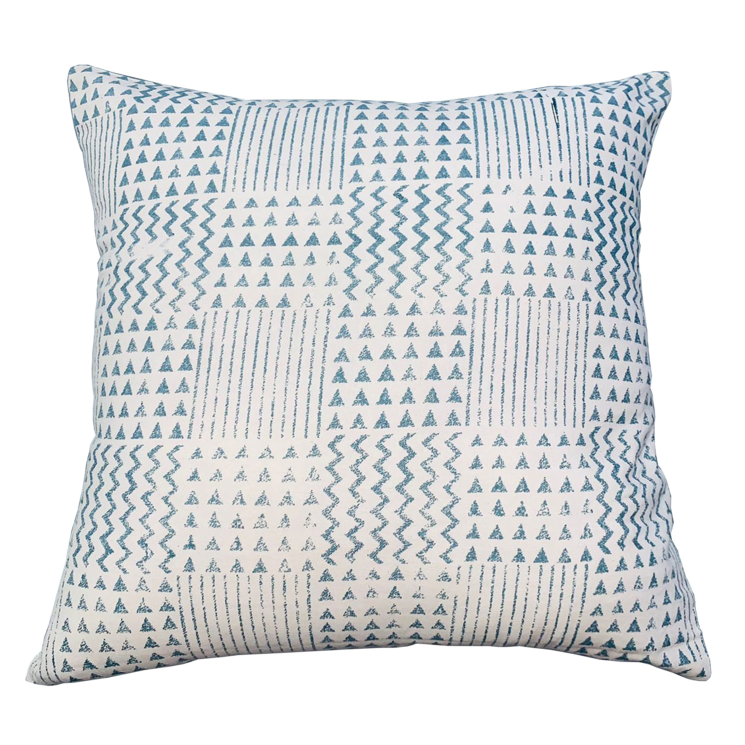 The Urban Port 18 x 18 Handcrafted Square Cotton Accent Throw Pillows, Aztec Minimalistic Print, Set of 2, Blue, White