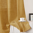 Homeideas Yellow Linen Sheer Curtains 108 Inches Long 2 Panels Textured Semi Sheer Curtains Farmhouse Curtains Sheer Privacy Win