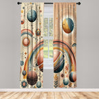 Ambesonne Planets Window Curtains, Modern Scandi Themed Leafy Rainbows Starry Atmosphere And Globes Artwork, Lightweight Decorat