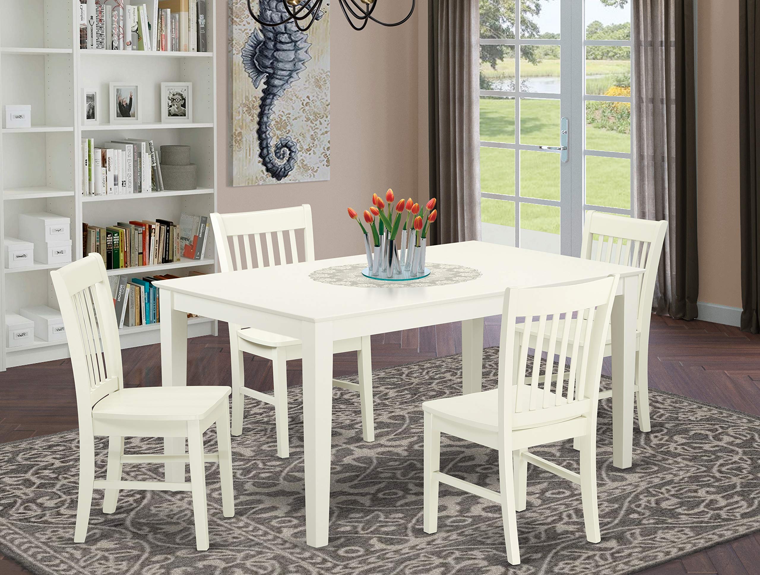 East West Furniture Capri 5 Piece Dinette Set for 4 Includes a Rectangle Room Table and 4 Kitchen Dining Chairs, 36x60 Inch, Linen White