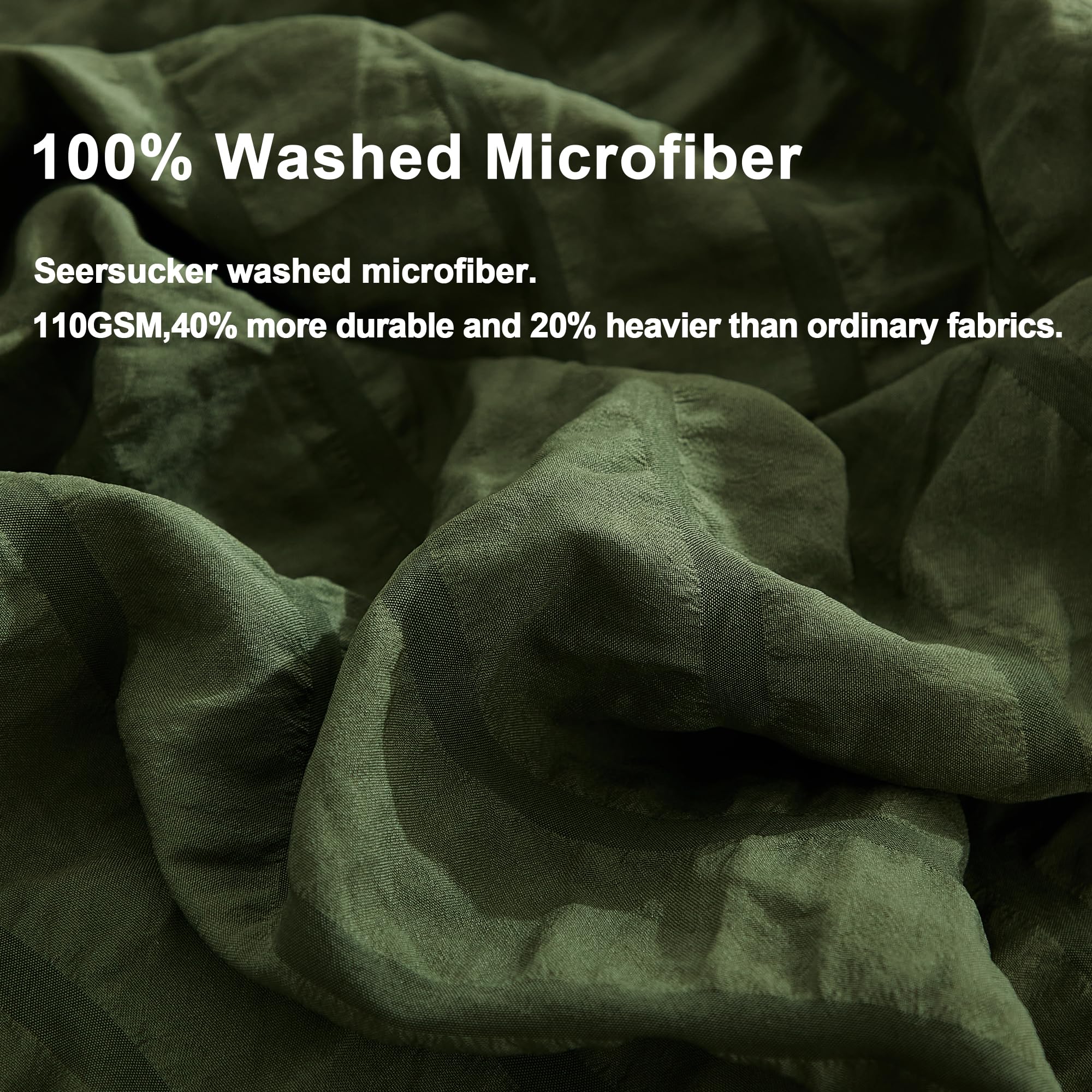 Avelom Dark Olive Green Seersucker Duvet Cover Set Full (80 X 90 Inches), 3 Pieces (1 Duvet Cover + 2 Pillow Cases), Ultra Soft Washed Microfiber, Textured Duvet Cover With Zipper Closure, Corner Ties