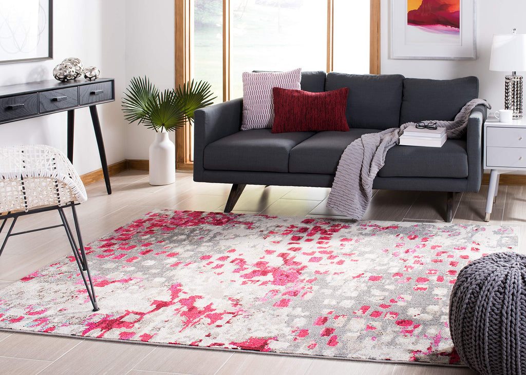 Safavieh Madison Collection Area Rug - 10' X 14', Grey & Red, Boho Abstract Distressed Design, Non-Shedding & Easy Care, Ideal F