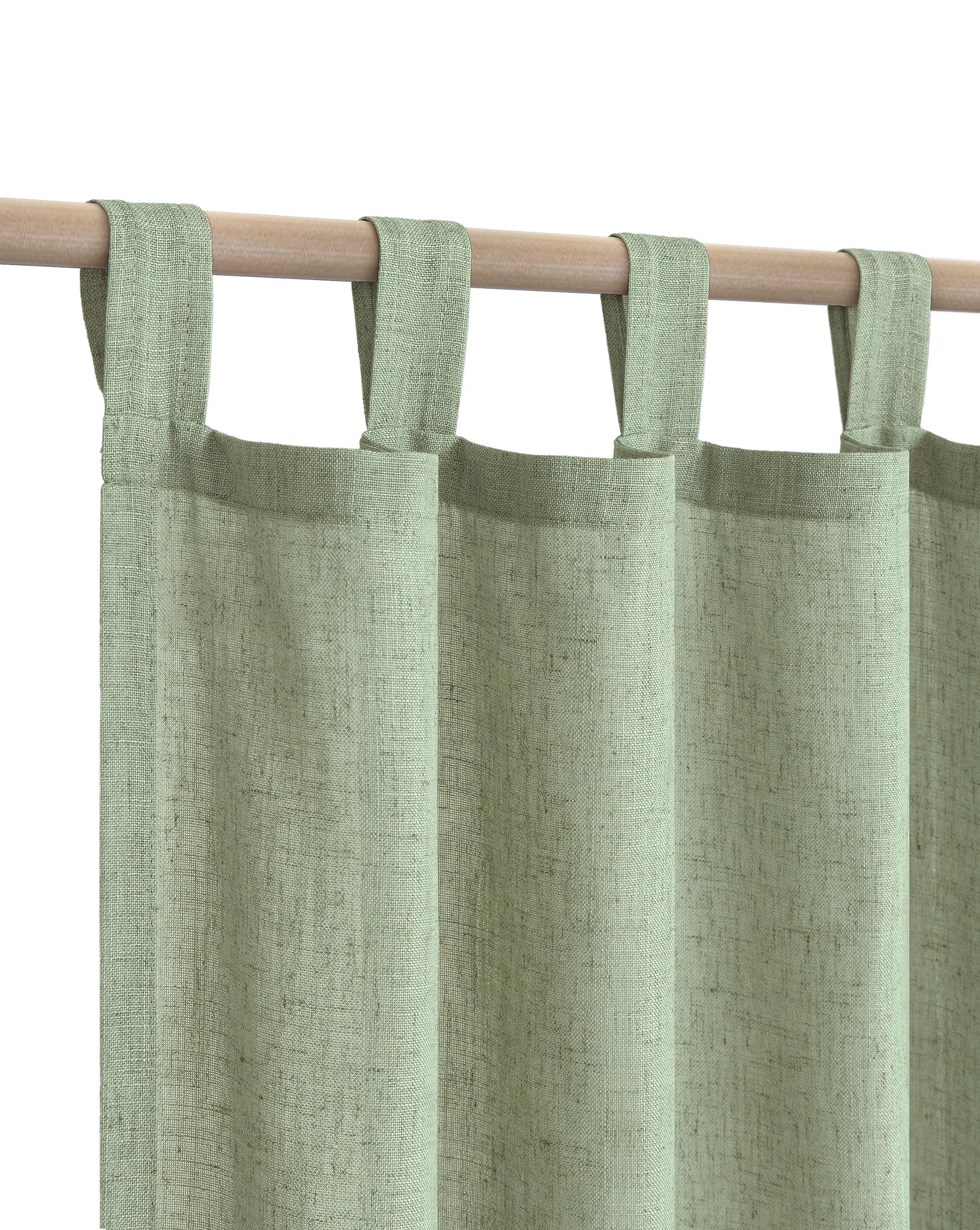 Koufall 52X45 Inches Long Sage Green Tab Top Linen Blend Curtains For Living Room