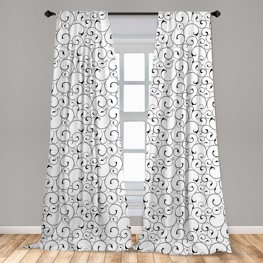 Ambesonne Black And White Curtains, Vintage Swirls Pattern With Monochrome Ornamental Old-Fashioned Design, Window Treatments 2