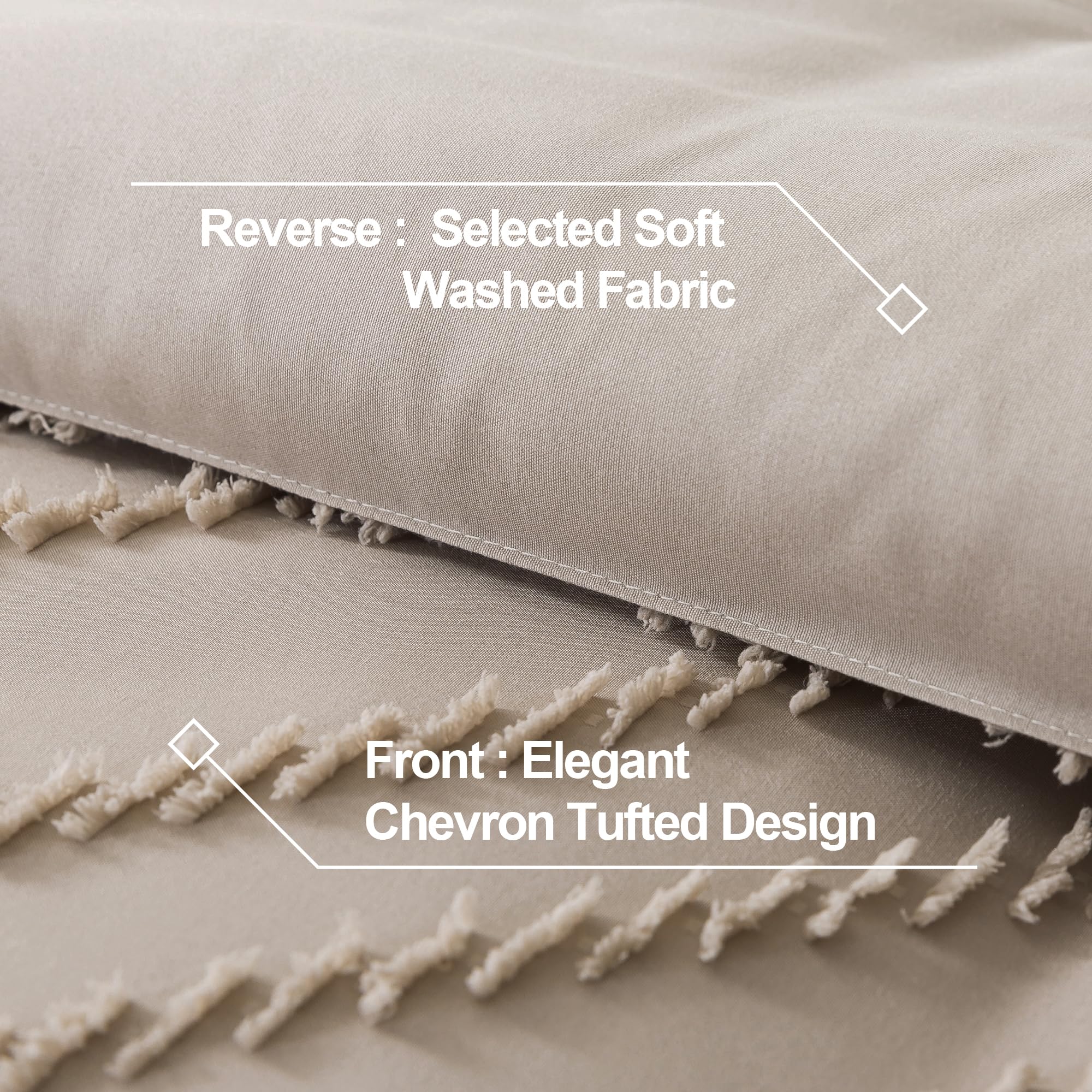 Andency Khaki Comforter Full Size, Boho Beige Soft Fluffy Tan Warm Lightweight Bedding Comforter Sets For Full Bed, 3 Pieces Taupe Chevron Tufted Aesthetic Microfiber Lightweight Comforter Bed Set
