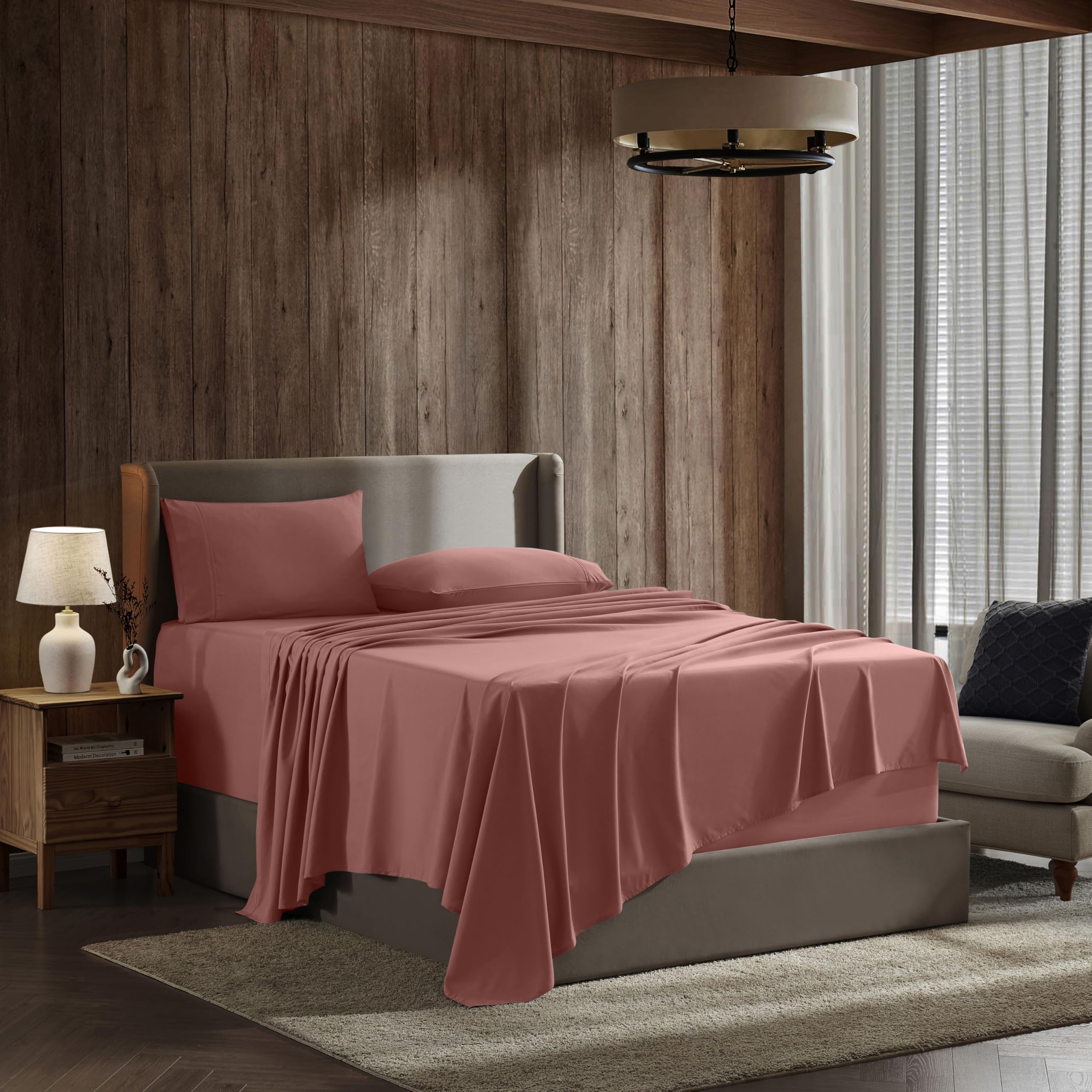 Nestl King Size Sheets Set - 4 Piece King Sheets, Deep Pocket, Hotel Luxury, Extra Soft, Breathable And Cooling, Pink Clay Bed S