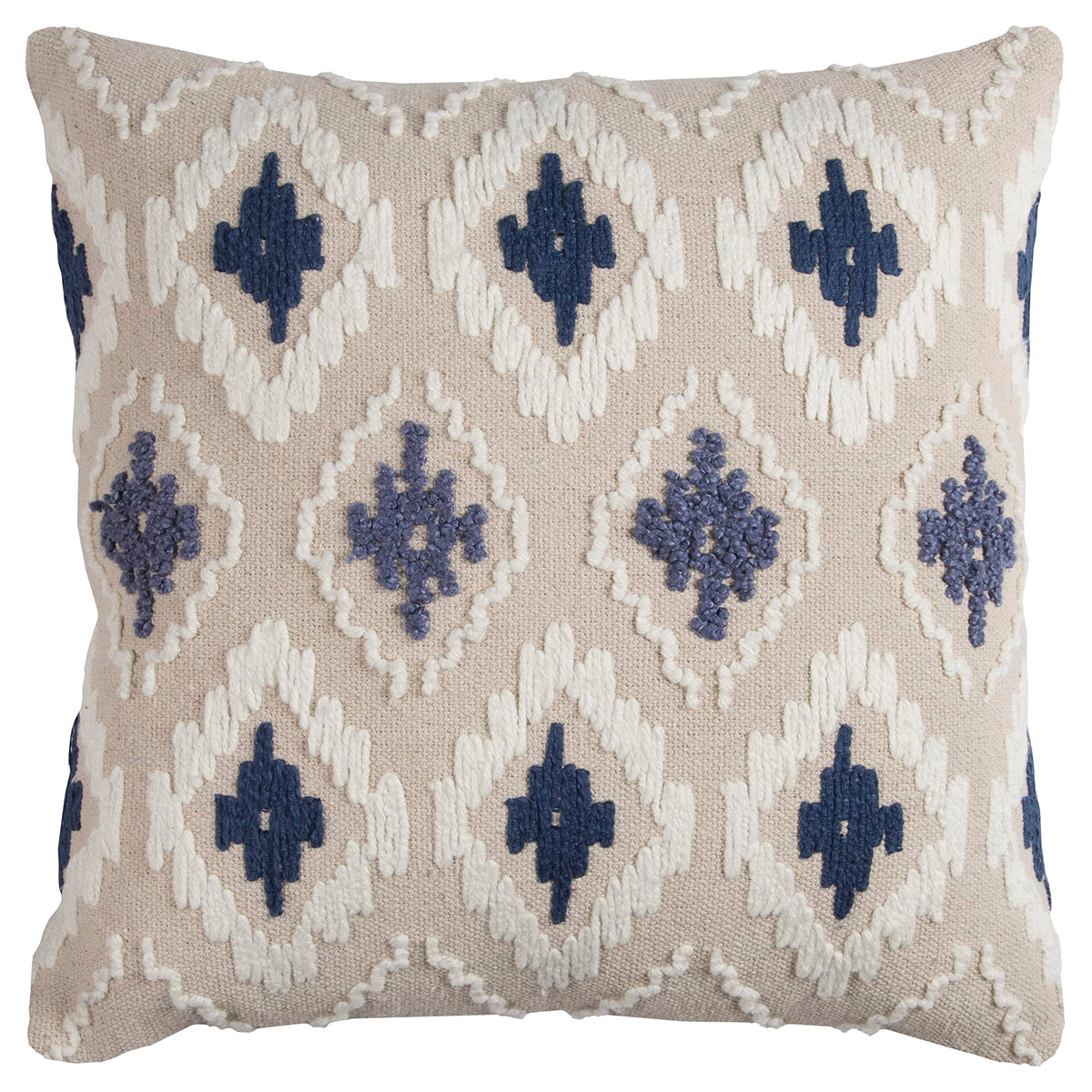 Rizzy Home | T11762 | Poly Fill Decorative Pillow | 20&quot;x20&quot; Blue/White/Neutral Ikat