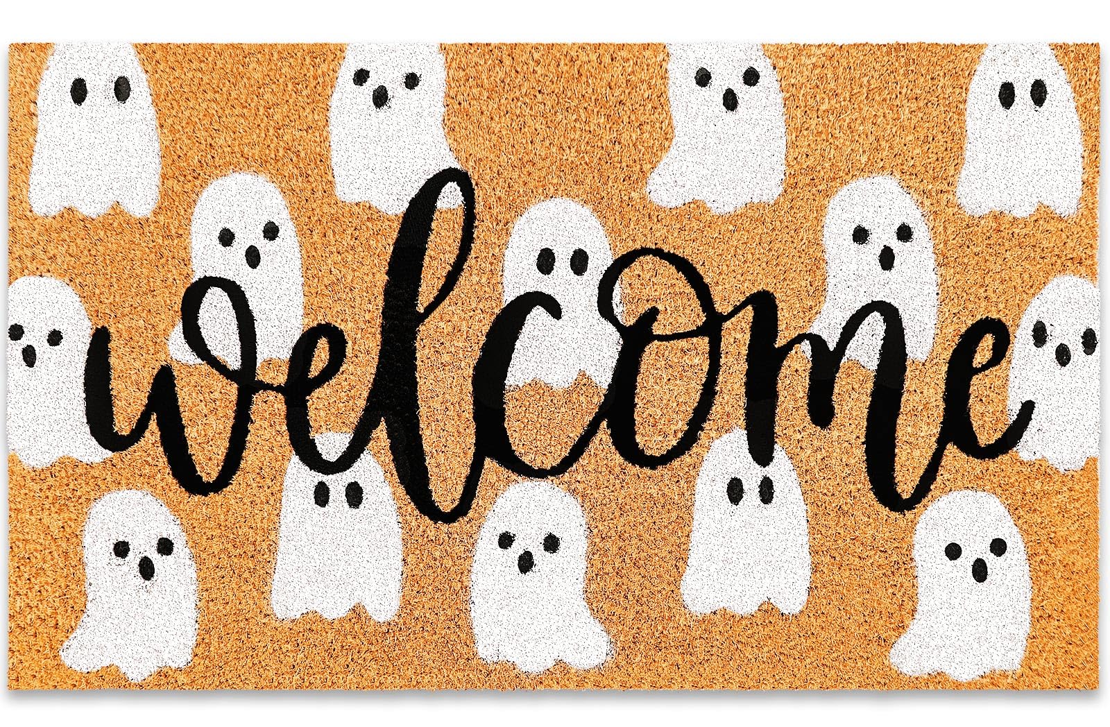 Jarthenaamcs Halloween Natural Coir Doormat Cute Ghost Welcome Floor Mat Non-Slip Entrance Door Rugs For Indoor Outdoor Bathroom
