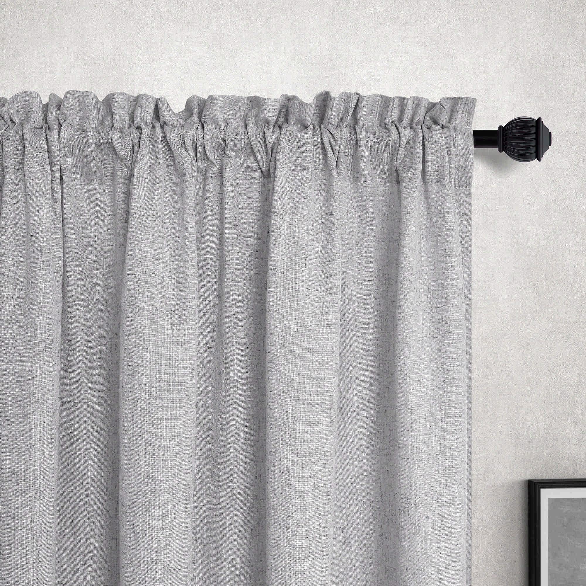 Mrs.Naturall Grey Curtains 90 Inches Long For Living Room 2 Panels Set Rod Pocket Draperies Flax Linen Blend Light Filter Semi Sheer Light Gray Curtain For Bedroom Closet Door Home Office 52X90 Length