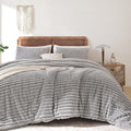 Smoofy Fluffy Full Size Comforter Set 3 Pieces - Lightgrey Fleece Fluffy Comforter Full Size, Luxury Fuzzy Bedding Set Full, Sof