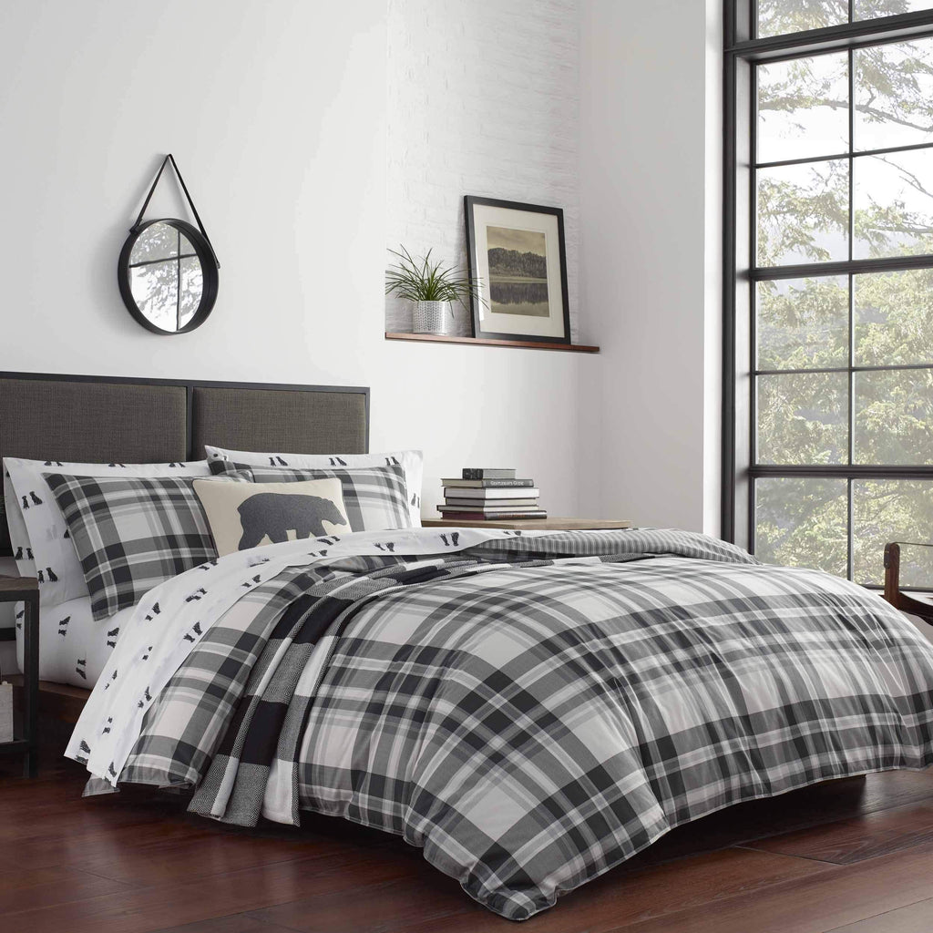 Eddie Bauer - Twin Comforter Set, Cotton Reversible Bedding With Matching Sham, Plaid Home Decor For All Seasons (Coal Creek Gre