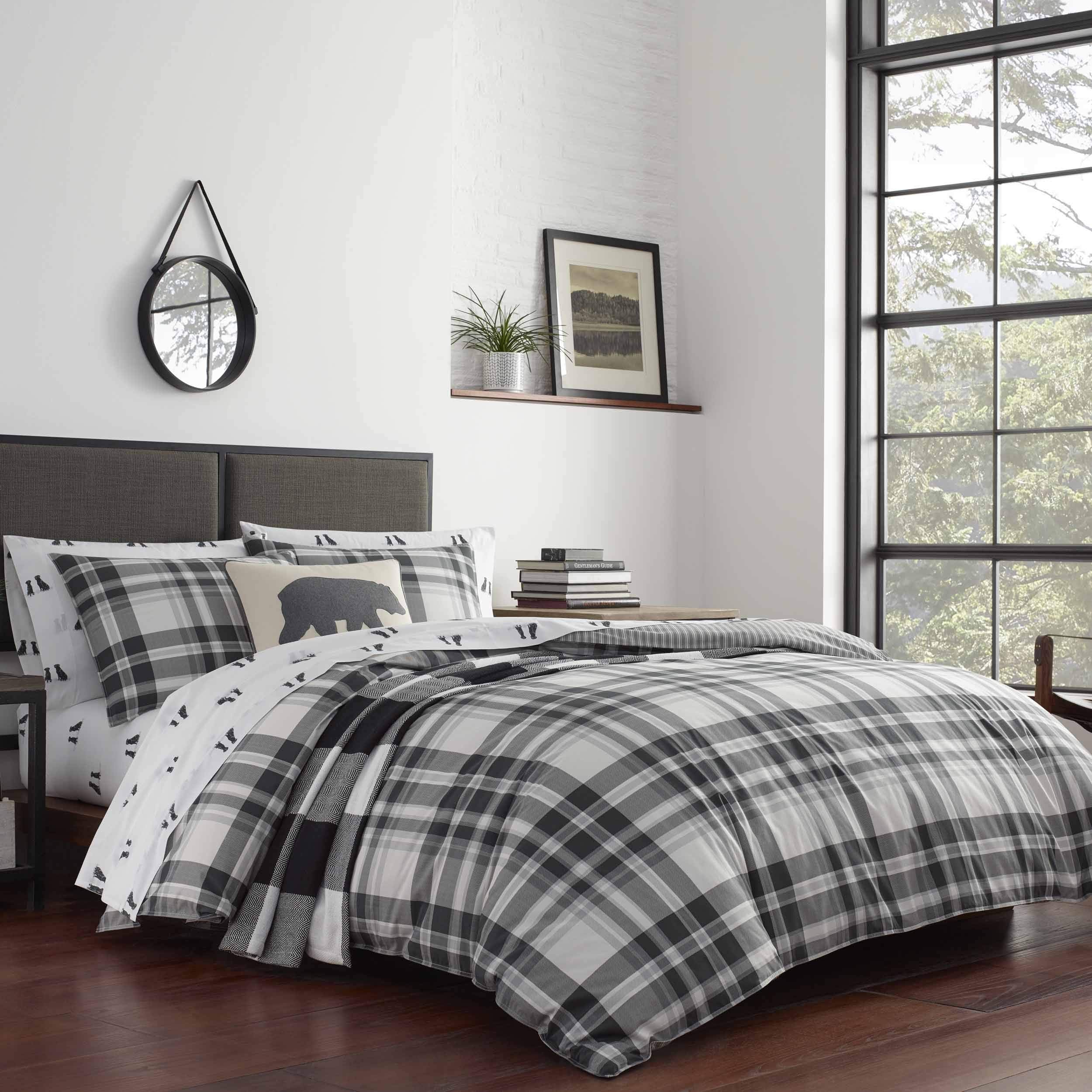 Eddie Bauer - Twin Comforter Set, Cotton Reversible Bedding With Matching Sham, Plaid Home Decor For All Seasons (Coal Creek Gre
