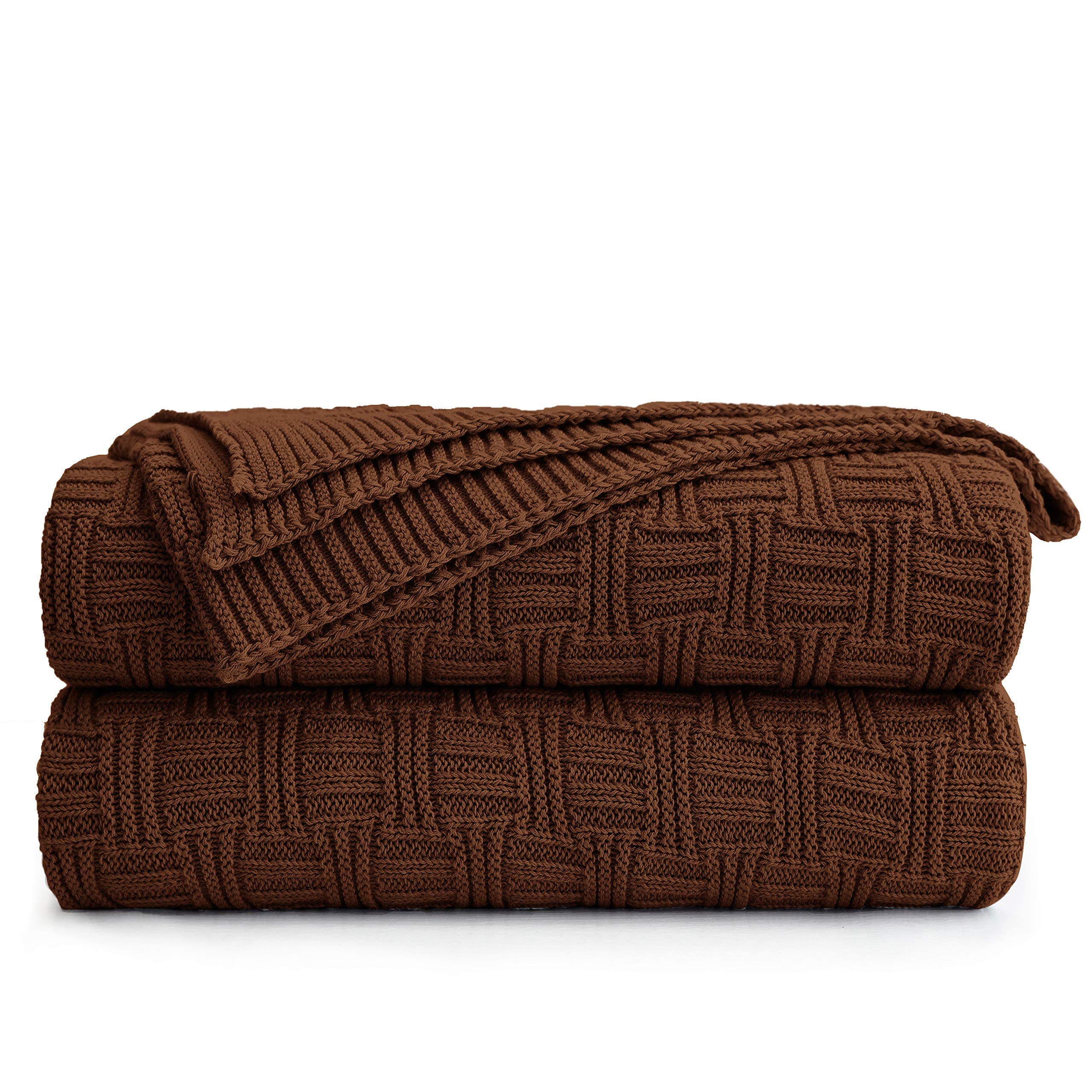 Dark Brown Cotton Knit Throw Blanket For Couch Sofa Bed - Home Decorative Soft Cozy Sweater Woven Fall Cable Knitted Blankets -