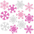 Seajan 200 Pcs Winter Snowflake Cutouts Christmas Snowflake Cutouts Glitter Paper Decorations Winter Pink Silver Cut Outs for Ho