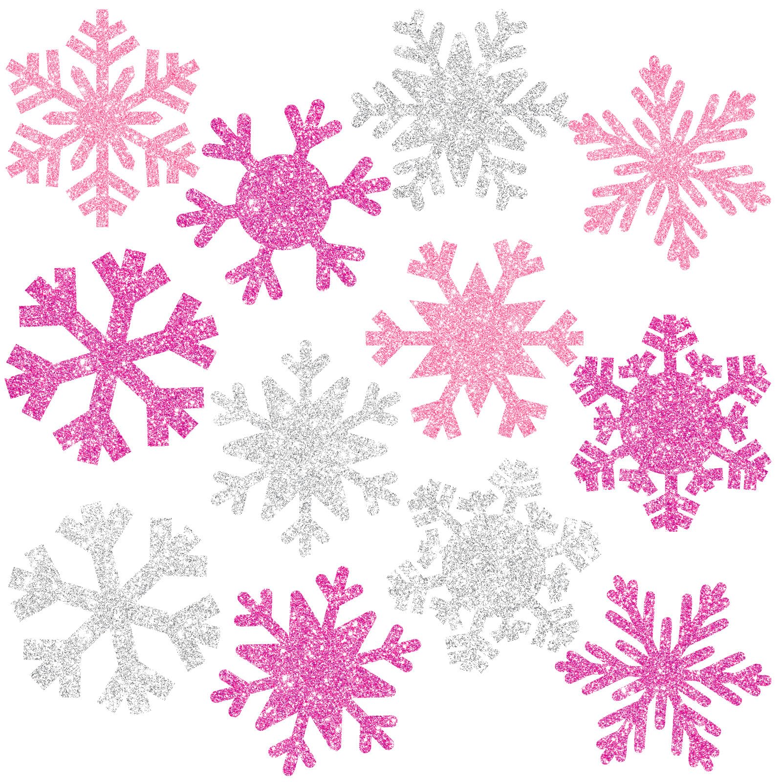 Seajan 200 Pcs Winter Snowflake Cutouts Christmas Snowflake Cutouts Glitter Paper Decorations Winter Pink Silver Cut Outs for Ho