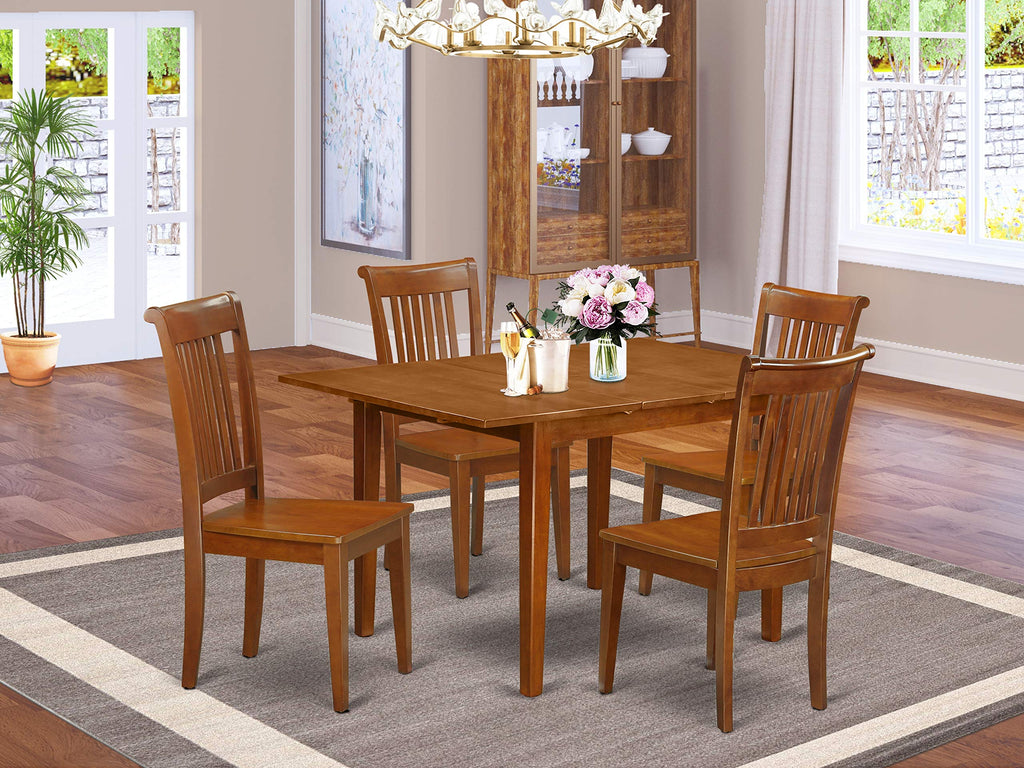 East West Furniture MLPO5-SBR-W Milan 5 Piece Set Includes a Rectangle Dining Room Table with Butterfly Leaf and 4 Kitchen Chairs, 36x54 Inch, Saddle Brown