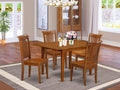 East West Furniture MLPO5-SBR-W Milan 5 Piece Set Includes a Rectangle Dining Room Table with Butterfly Leaf and 4 Kitchen Chairs, 36x54 Inch, Saddle Brown