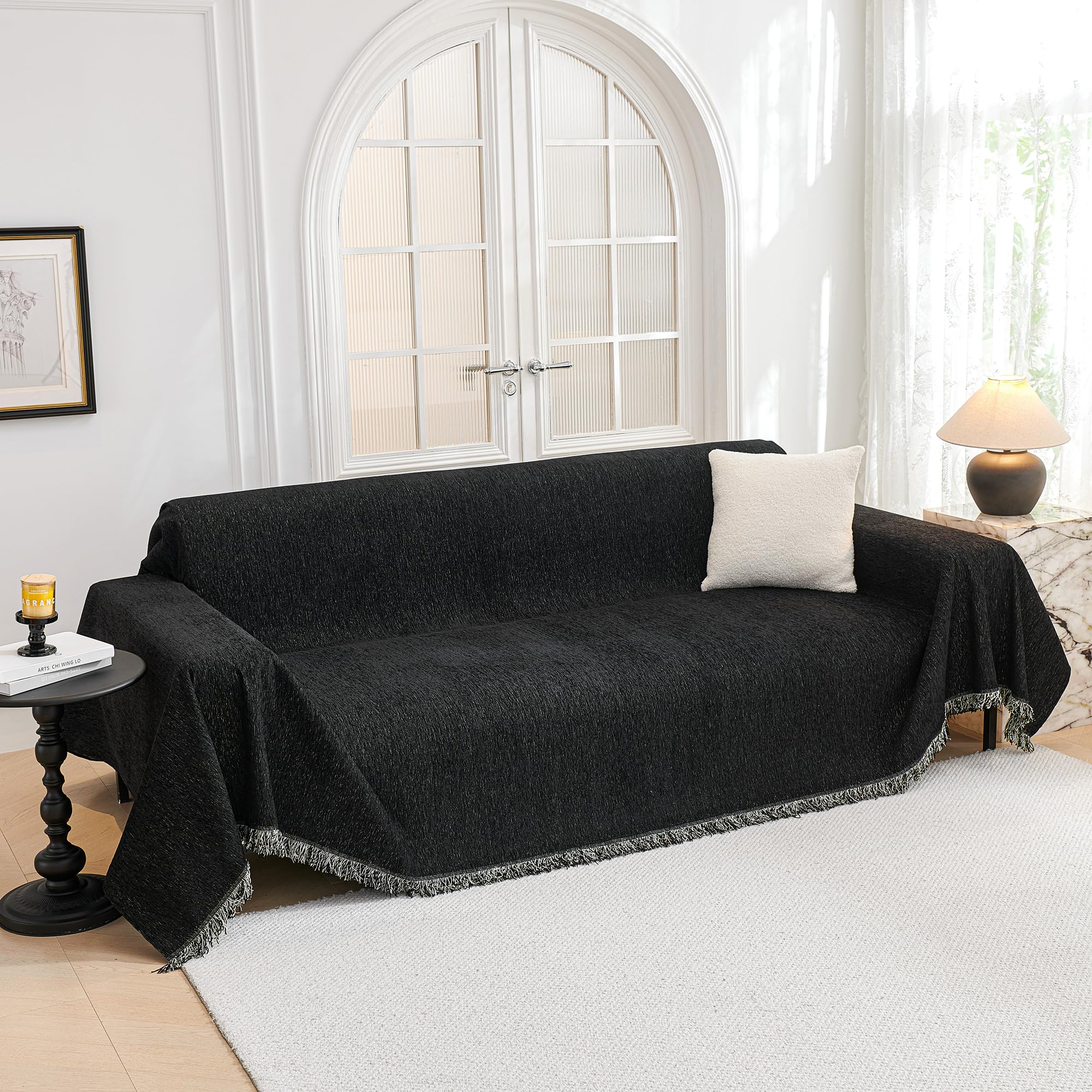 MYSKY HOME Black Couch Covers, Couch Cover 2 Cushion Sofa Pet Couch Covers for Sofa Sectional Couch Covers L Shape Throw Sofa Co