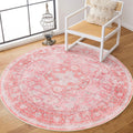 MUJOO Circle Rug 4ft,Pink Round Area Rug Washable,Girls Boho Circular Rugs for Bedroom Entryway Bathroom Living Room,Small Non S