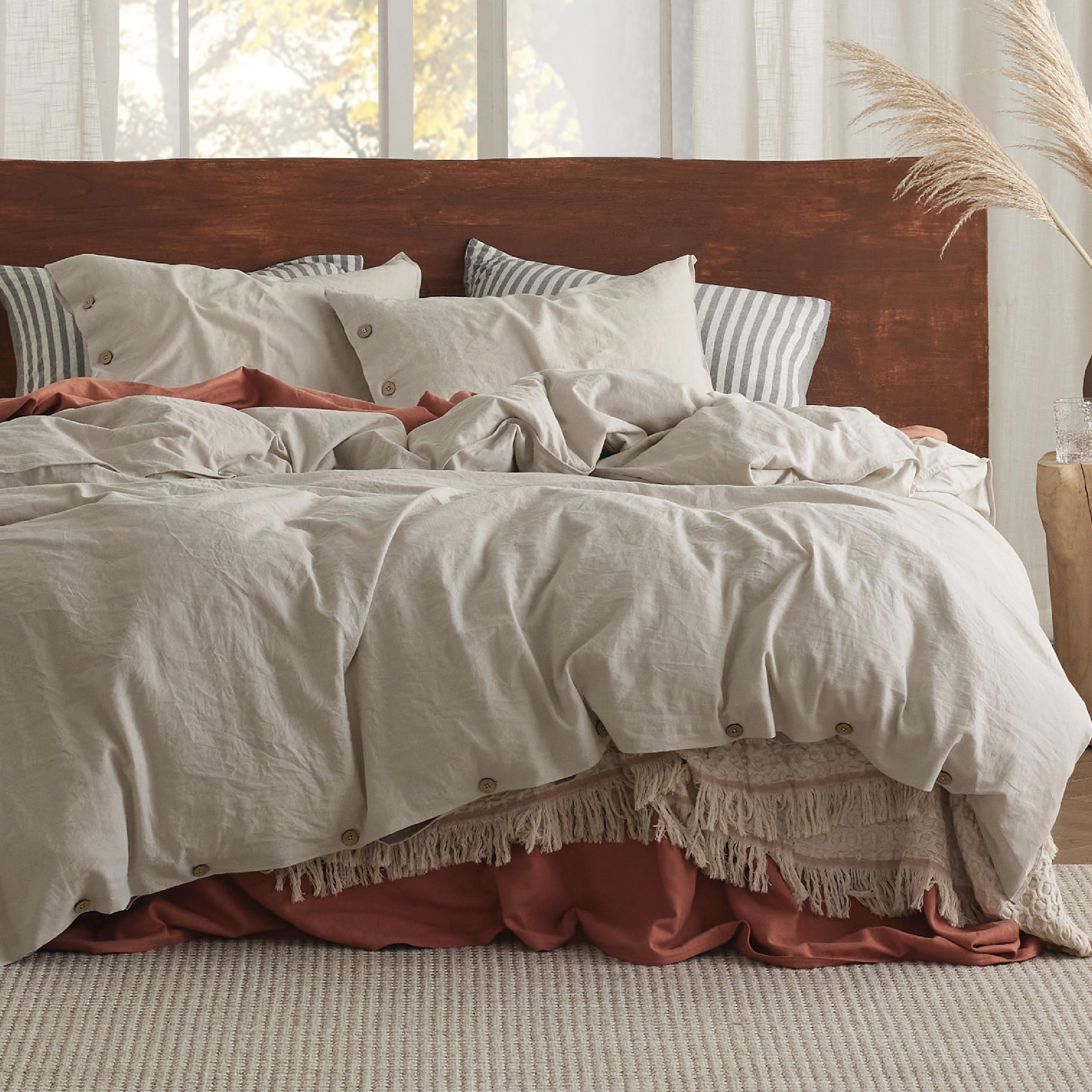 Bedsure Linen Duvet Cover Queen Size - Linen Cotton Blend Comforter Set, Soft & Cozy, 3 Pieces, 1 Duvet Cover 90X90 Inches And 2