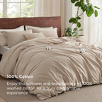 Bedsure 100% Washed Cotton Duvet Cover King Size - Warm Sand Minimalist Duvet Cover Linen Like - 3 Pieces Gentlesoft™ Plain Simple Cotton Bedding Set With 2 Pillow Shams (Warm Sand, King, 104'X90')