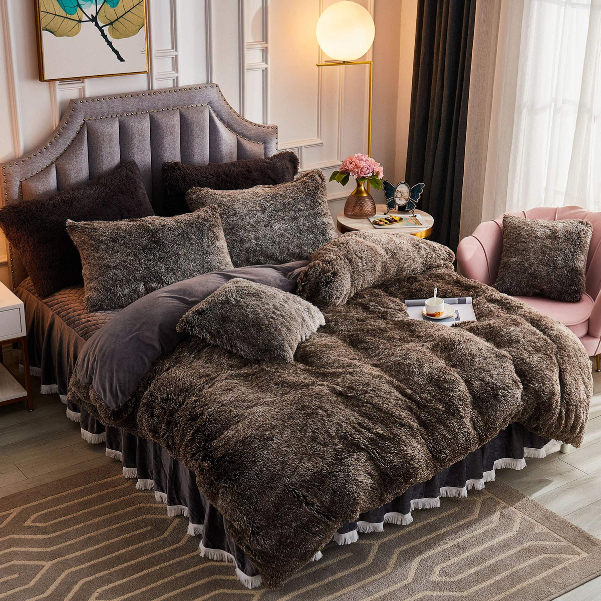 Jauxio Faux Fur Fluffy Comforter Duvet Cover With Pillowcase Luxury Shaggy Bedding Set Ultra Soft Crystal Velvet Reverse (Twin,