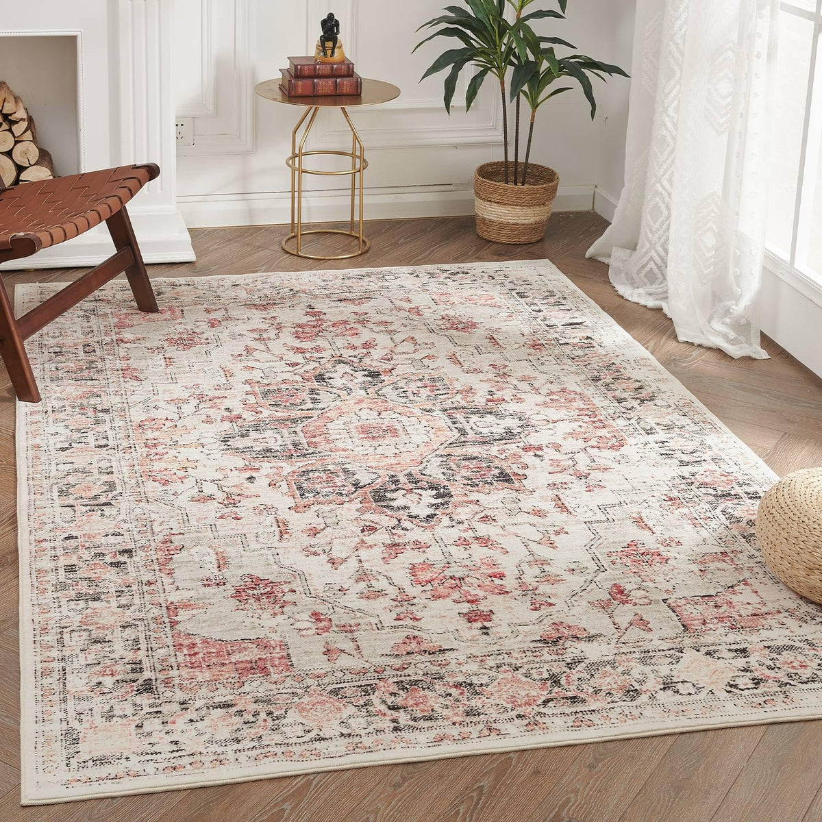 jinchan Boho Area Rug 3x5 Tribal Small Bedroom Rug Dorm Doormat Non-Slip Washable Rug Low-Pile Floor Soft Carpet for Indoor Fron