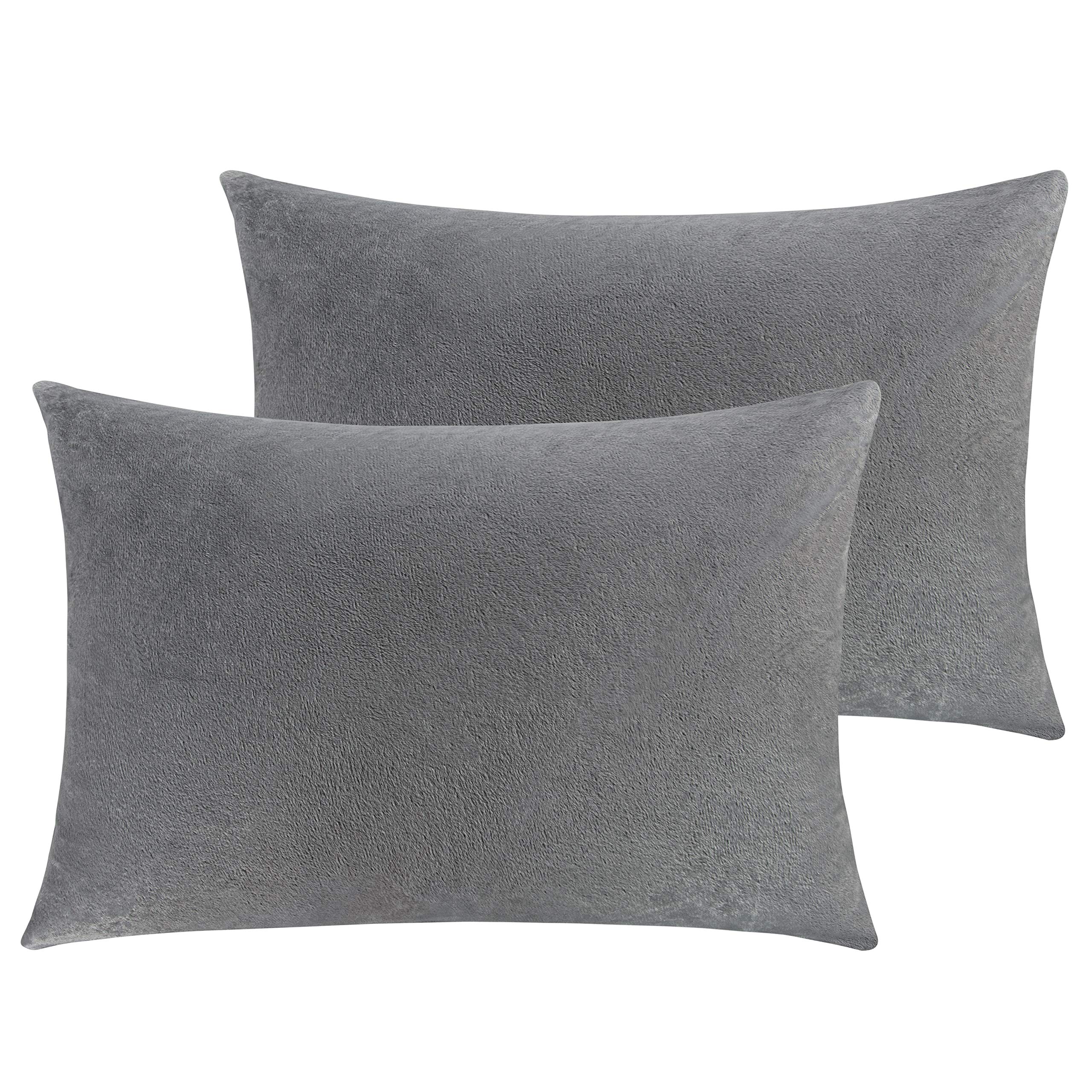 Ntbay Zipped Velvet Toddler Pillowcases, 2 Pack Cozy Luxury Flannel Plush Travel Pillow Cases, 13X18 Inches, Smoke Grey