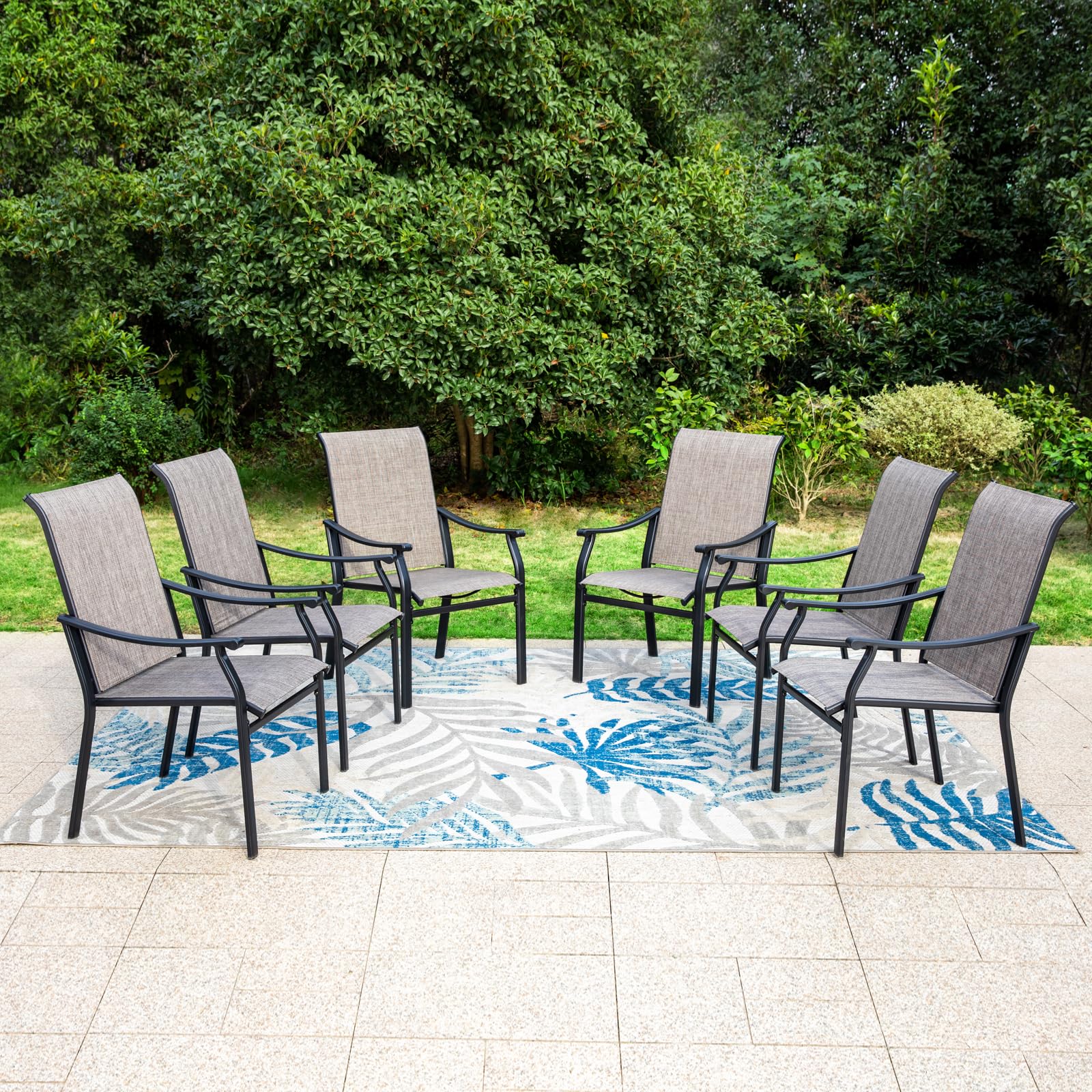 Phi Villa Outdoor Dining Chairs Set Of 6, Breathable Textilene Fabric And Metal Frame With Backrest And Armrest,Quick-Dry And Ru