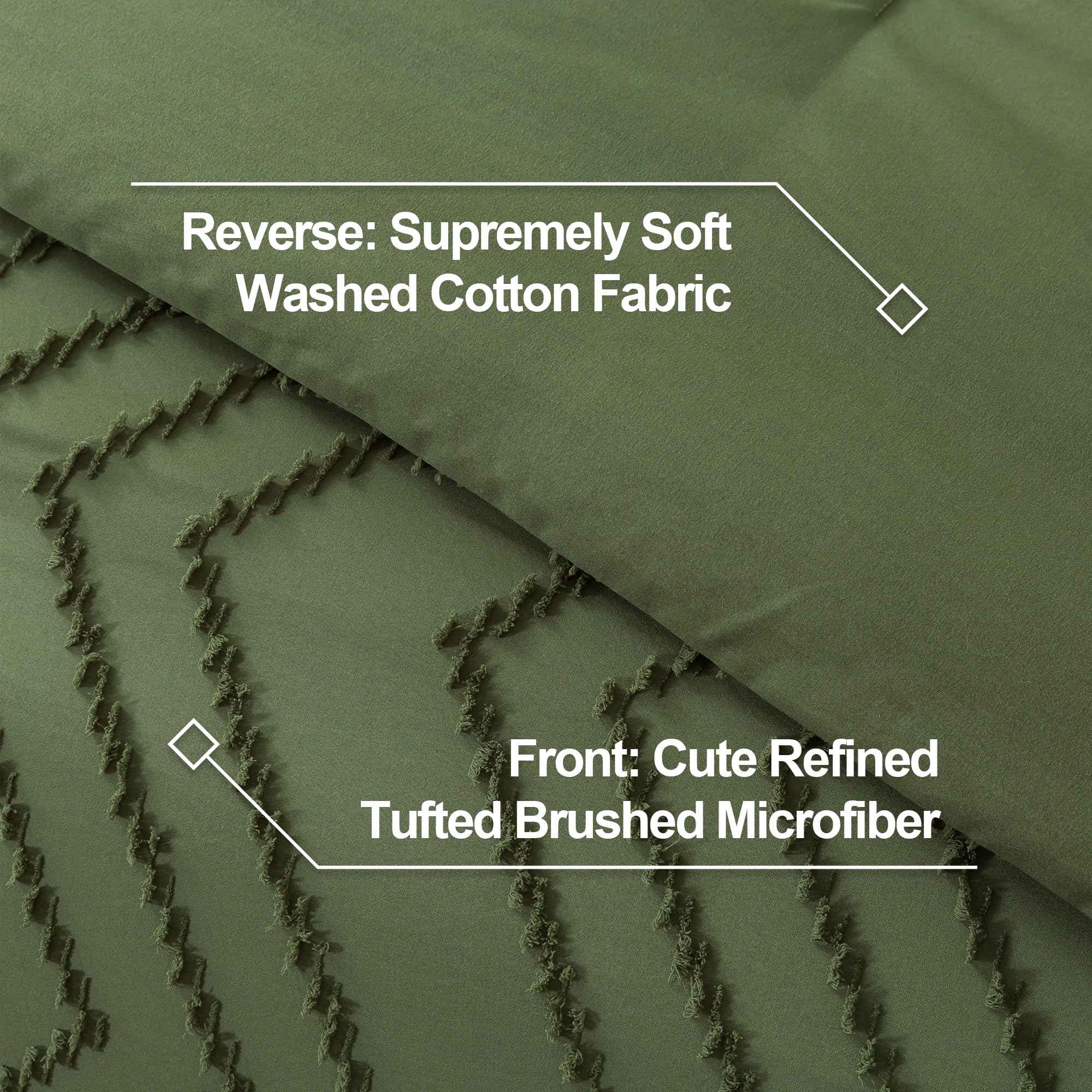 Litanika Dark Olive Green Queen Size Comforter Sets, 3 Pieces Lightweight Chevron Tufted Bedding Comforter Set, Fluffy Down Alte