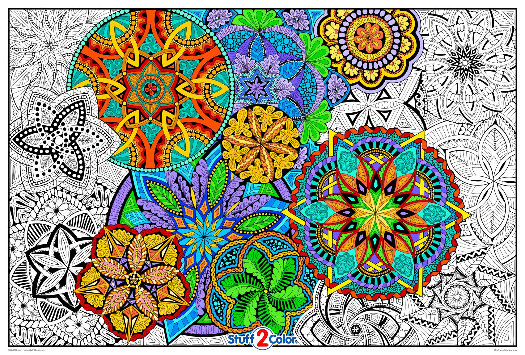Stuff2Color Giant Coloring Poster Mandala Madness for Kids and Adults - Great for Family Time, Girls, Boys, Arts and Crafts, Adu