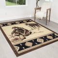 HR-Cabin Rug-Lodge, Cabin Nature and Animals Area Rug-Modern Southwestern Design Cabin Area Rug-Abstract, Chocolate Brown/Beige-