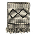 Bloomingville Black & Beige Woven Cotton Blend Blanket With Fringe Throw, One Size Fits