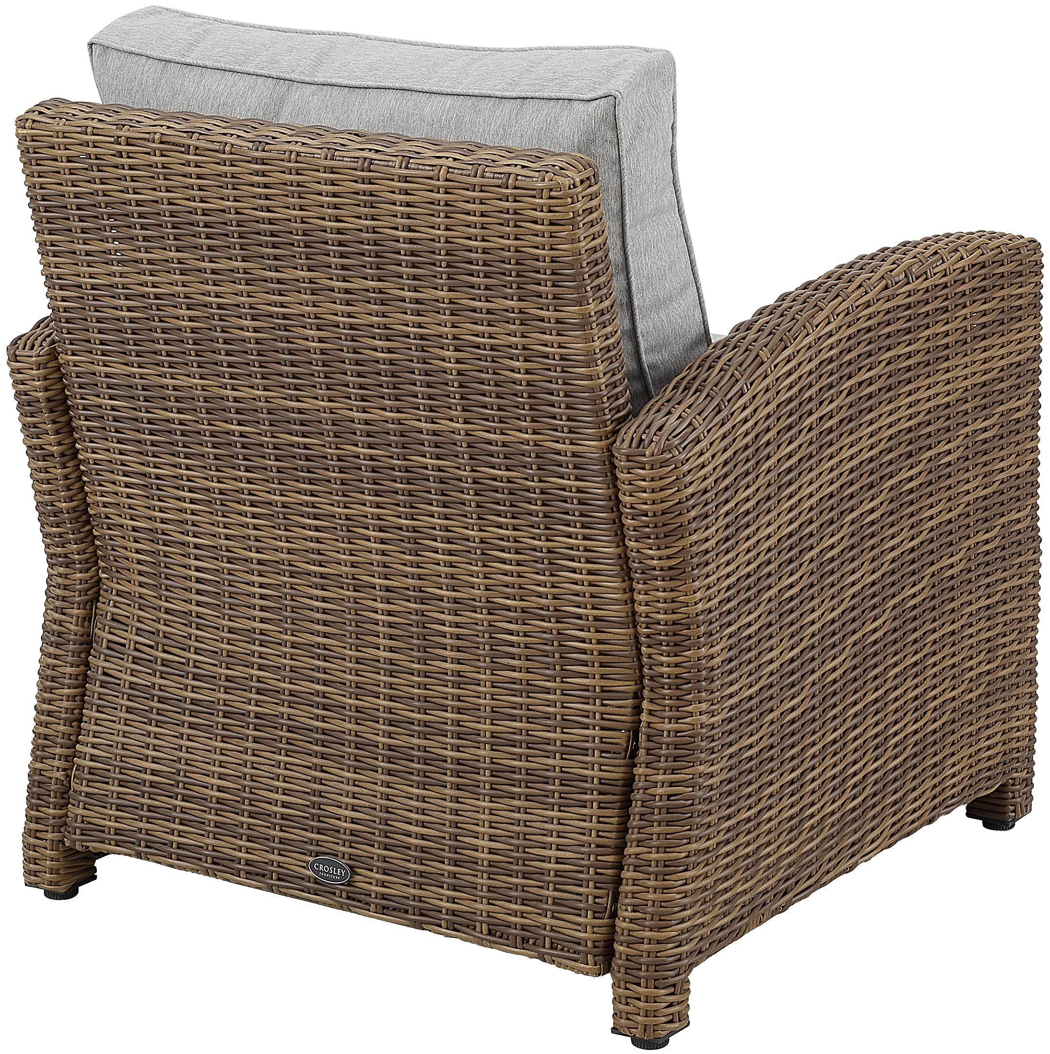 Crosley Furniture KO70023WB-GY Bradenton Outdoor Wicker Armchair Patio Chair for Porch, Balcony, Back Yard, Brown with Gray Cushions