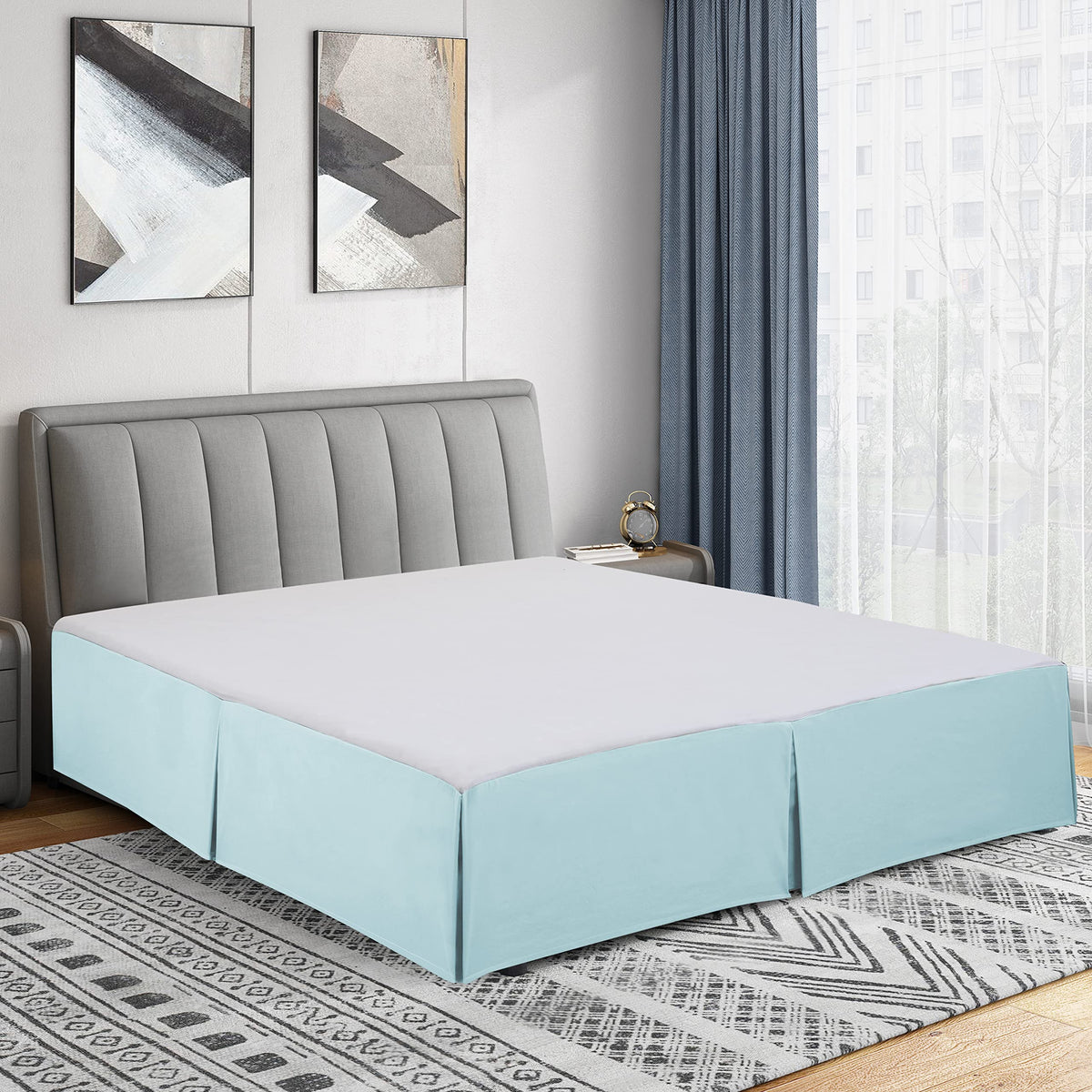 Cathay Home Double Brushed Microfiber Pleated Easy Fit Bed Skirt, Ultra Soft, Fade And Wrinkle Resistant - Aqua, Twin