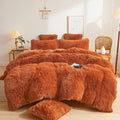 Xege Fluffy Faux Fur Duvet Cover Set, Luxury Ultra Soft Plush Shaggy Terracotta Bedding Set 2 Pieces Velvet(1 Fuzzy Comforter Co