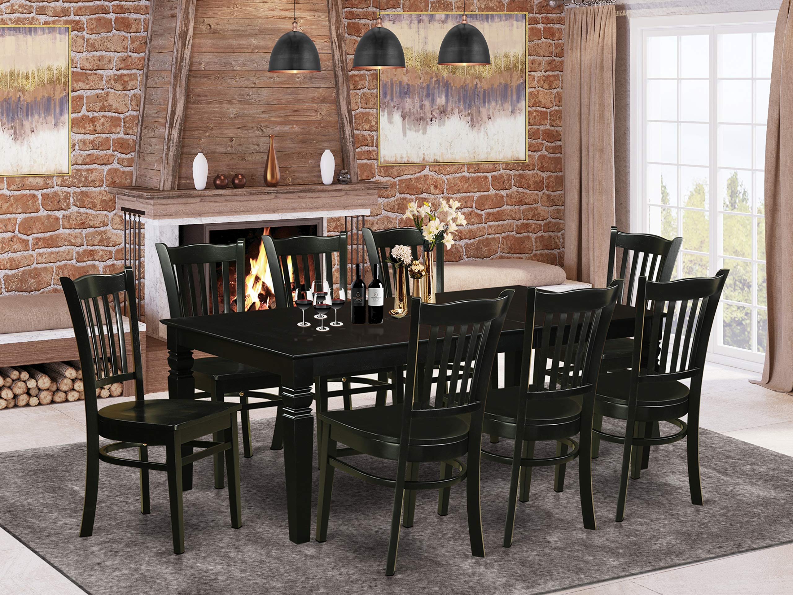 East West Furniture LGGR9-BLK-W Logan 9 Piece Modern Set Includes a Rectangle Wooden Table with Butterfly Leaf and 8 Dining Chairs, 42x84 Inch, Black
