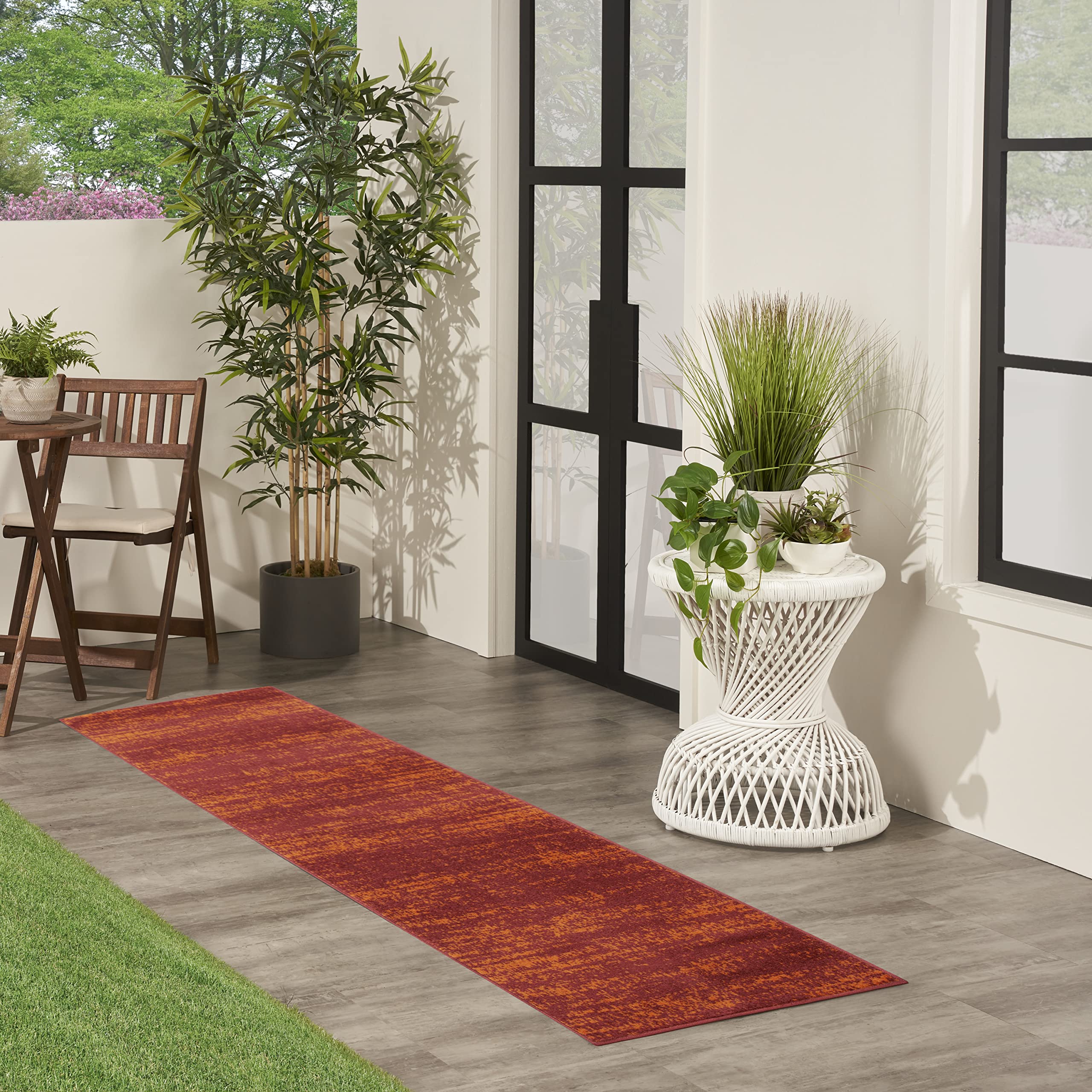 Nourison Essentials Indoor/Outdoor Solid Abstract Red 2' X 6' Area Rug, Easy Cleaning, Non Shedding, Bed Room, Living Room, Dining Room, Backyard, Deck, Patio (2X6)