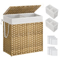 SONGMICS Laundry Hamper with Lid, 110L Clothes Hamper with 2 Removable Liner Bags, 6 Mesh Bags, Wicker Laundry Basket, Double La