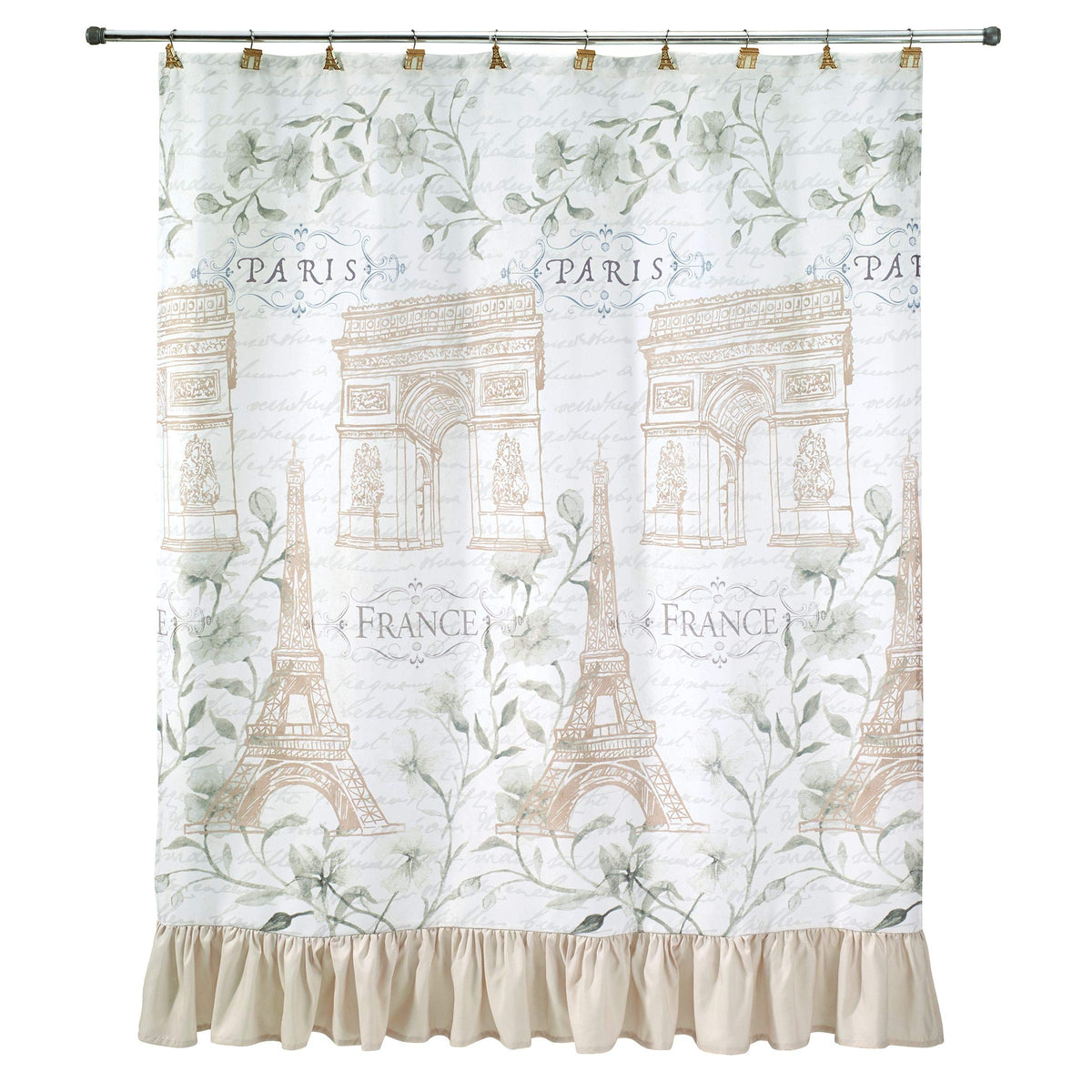 Avanti Linens - Fabric Shower Curtain, Bathroom Essentials, Chic Home Decor (Paris Botanique Collection, 72')