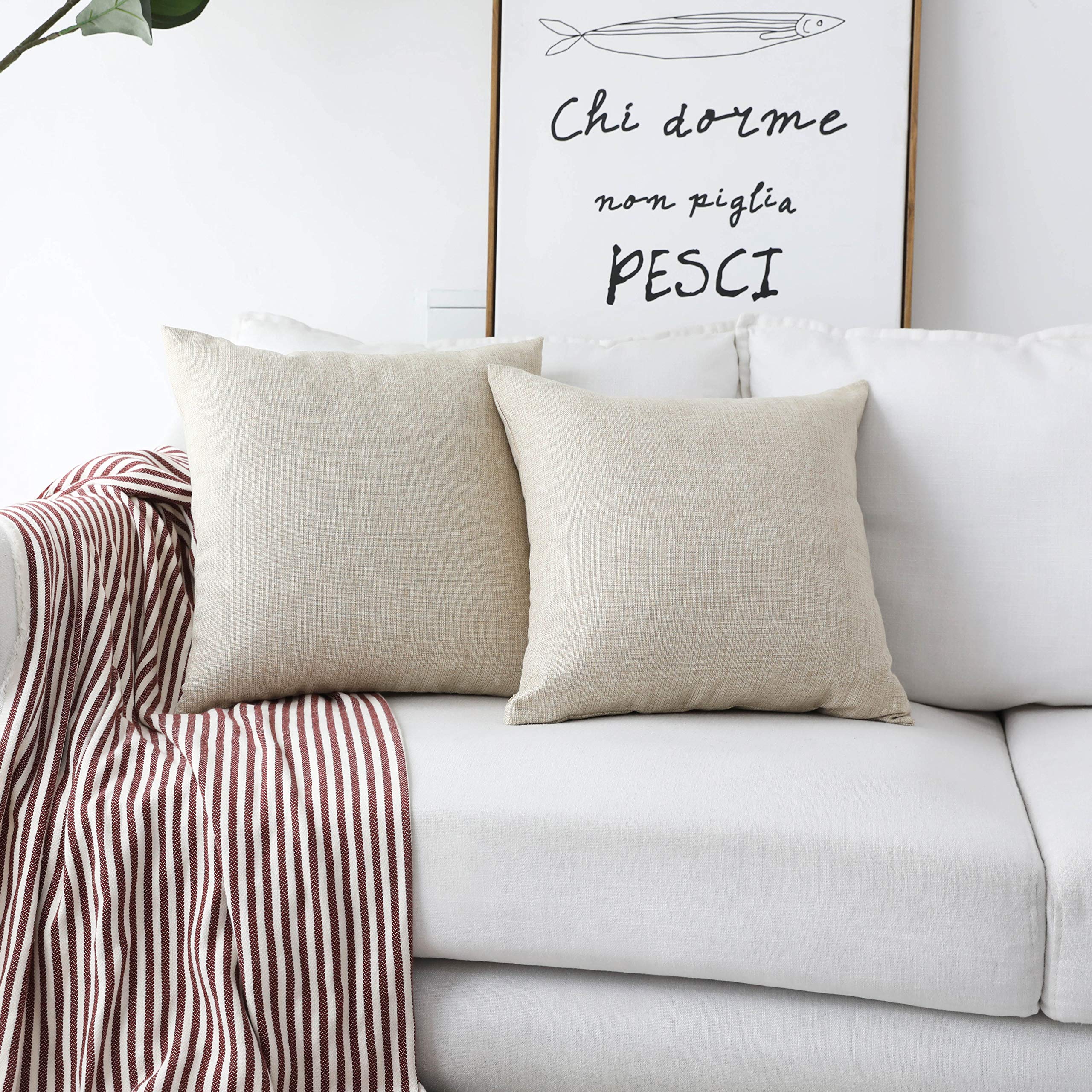 Home Brilliant Set Of 2 Burlap Decorative Throw Pillows Euro Shams Cushion Covers For Couch Outdoor Patio Beige, 26X26 Inch(66Cm
