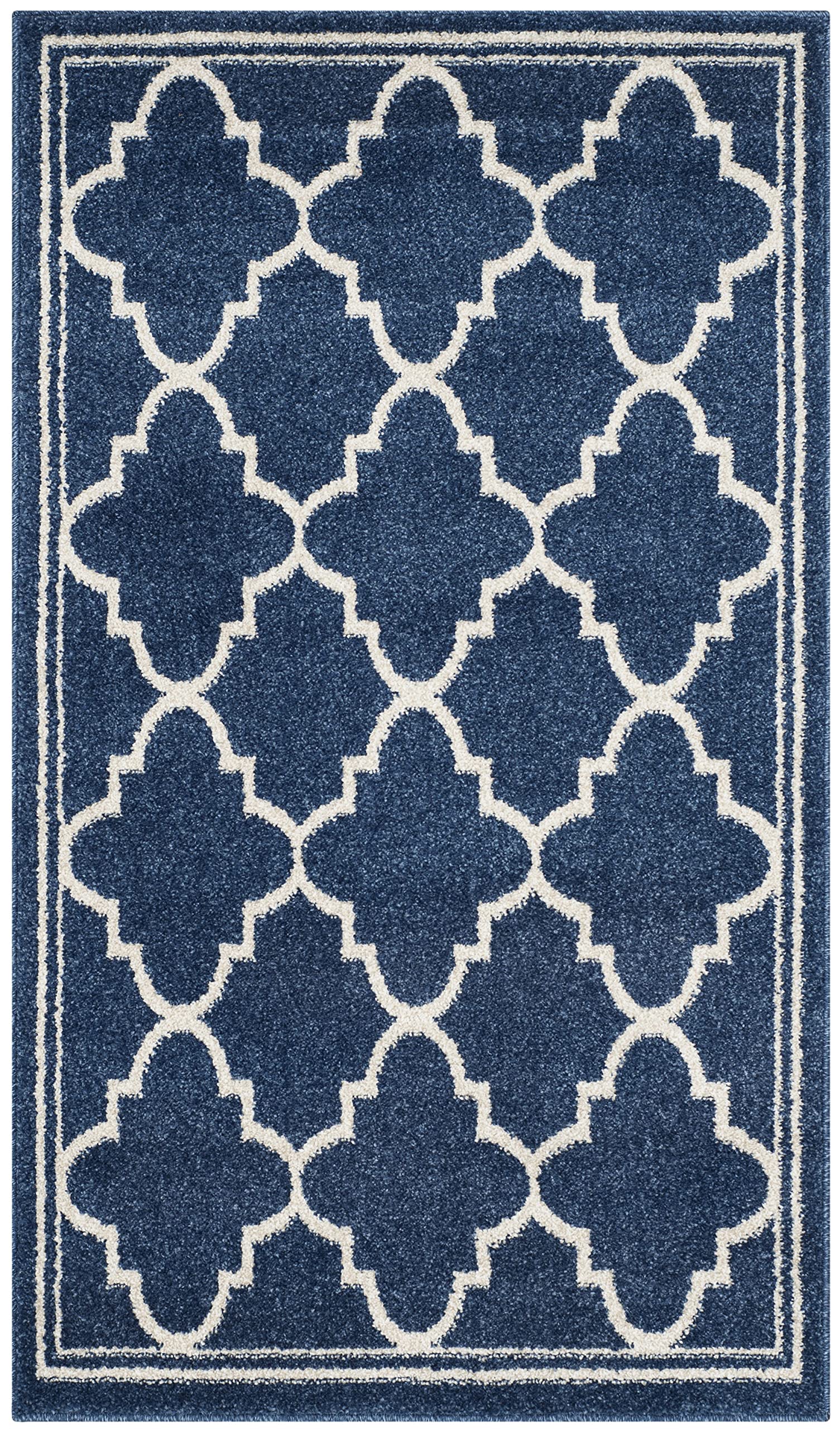 SAFAVIEH Amherst Collection Accent Rug - 26 x 4, Navy & Beige, Moroccan Trellis Design, Non-Shedding & Easy Care, Ideal for Hi