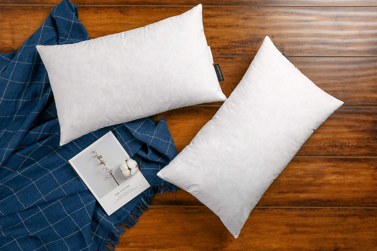 Ja Comforts 12  20 Premium Goose Down Feather Throw Pillow Inserts(Set Of 2)-5% Down Filling,High Filling Weight,250 Tc Cotton C