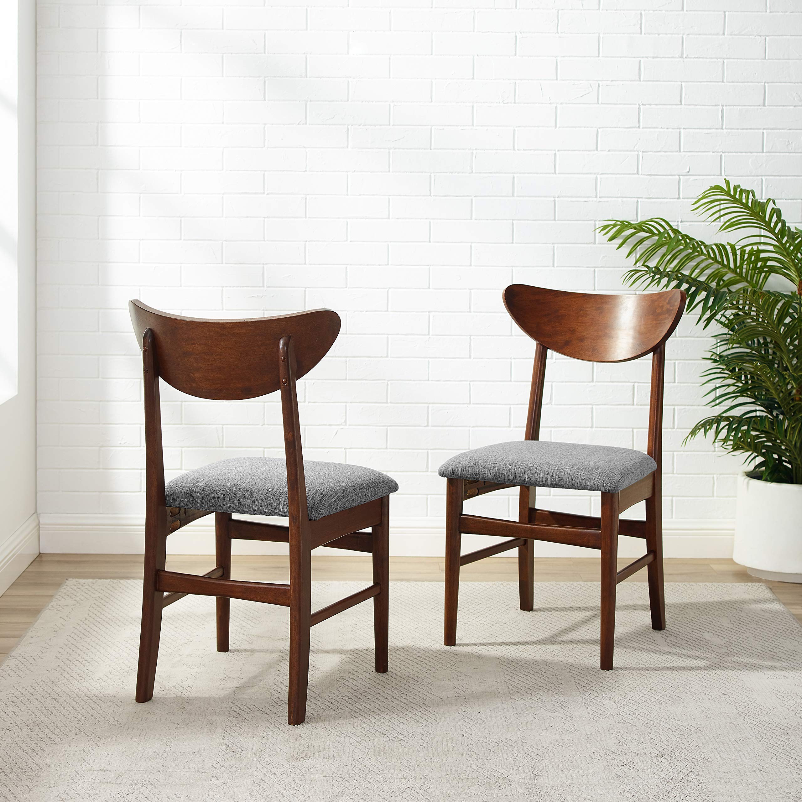 Crosley Furniture Landon Mid Century Modern Wood Dining Chairs with Upholstered Seat Set of 2, Mahogany