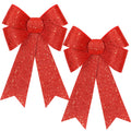 2 PCS Christmas Decorations, 12 x 18 Inches Large Christmas Bows, Red Velvet PVC Indoor Outdoor Christmas Tree Bows Wreath Bow P