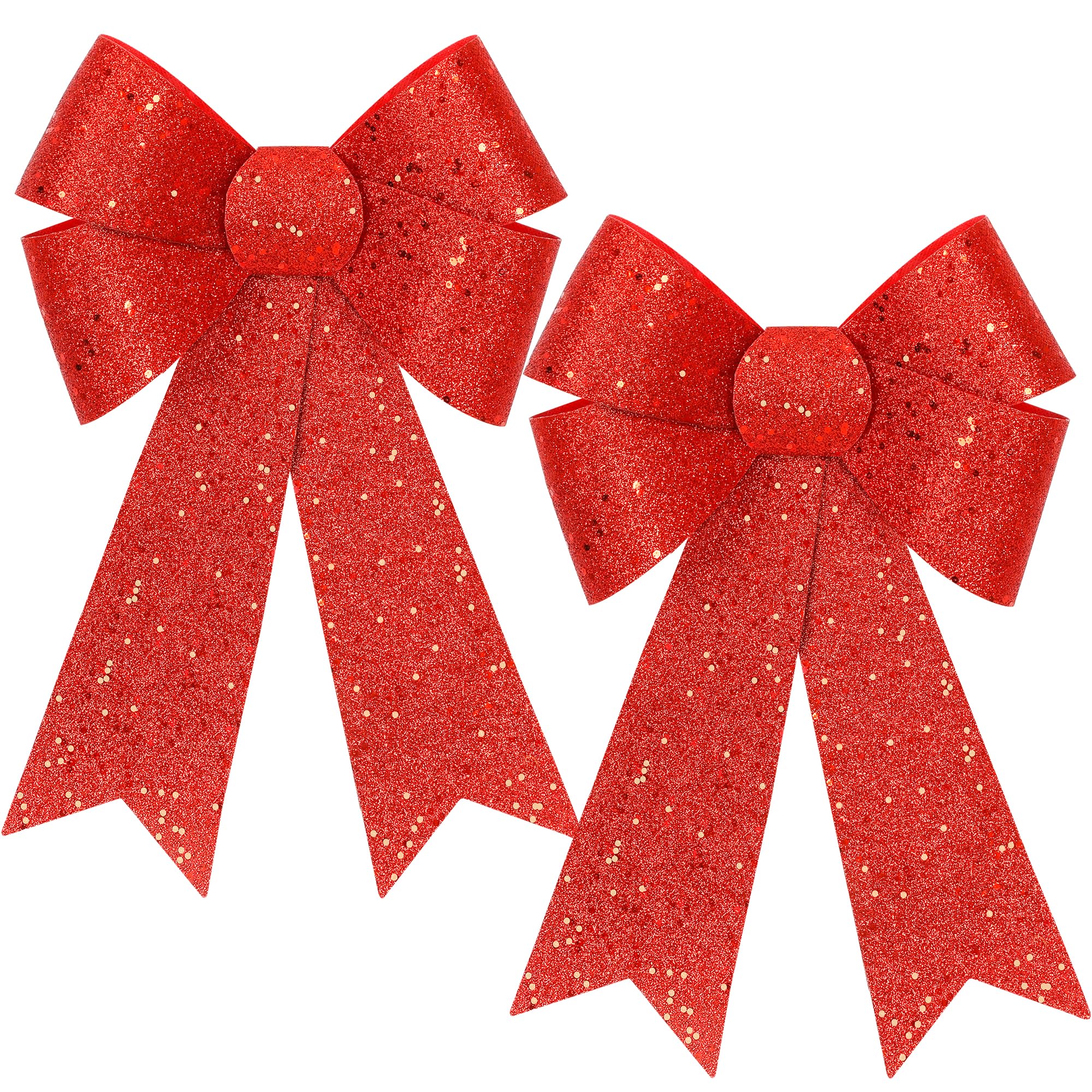 2 PCS Christmas Decorations, 12 x 18 Inches Large Christmas Bows, Red Velvet PVC Indoor Outdoor Christmas Tree Bows Wreath Bow P