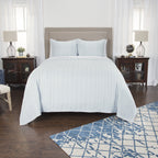 Rizzy Home | BQ4561 | Polyester Quilt | 106"x92" Blue/Gray/Nuetral Stripe