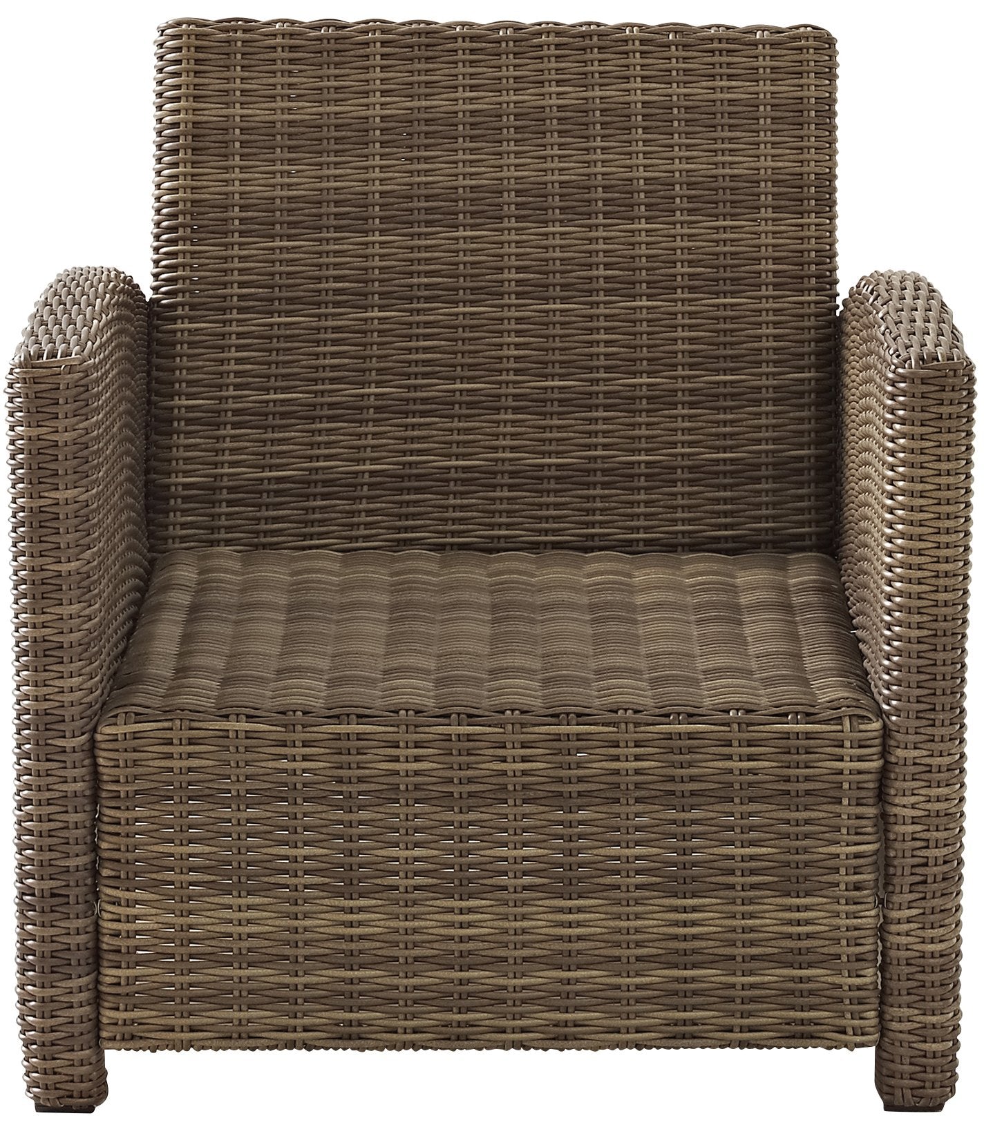 Crosley Furniture Bradenton Outdoor Chair, Wicker Patio Chairs For Porch, Deck, Balcony, Backyard, Brown With Navy Cushions